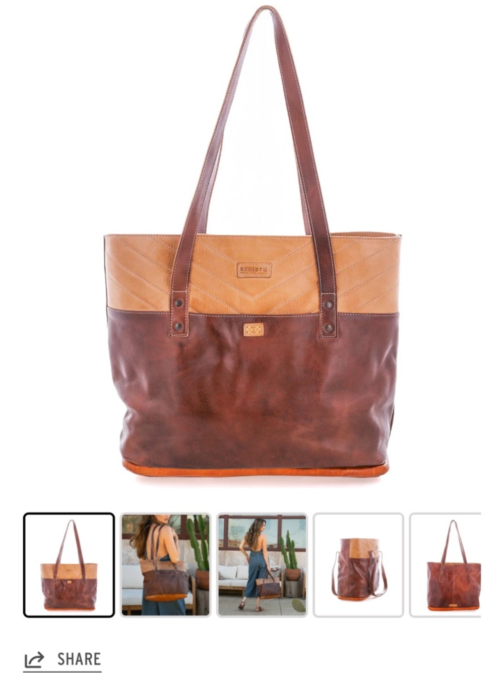 Bed Stu Two-Tone Brown and Tan Leather Dome Tote